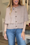 Women Round Neck Button-down Layered Casual Cardigan