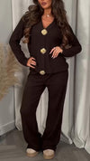 Women Button-down Top + Pants Casual Suit