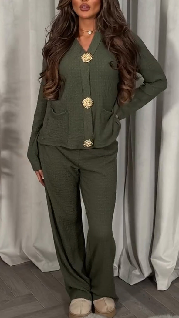 Women Button-down Top + Pants Casual Suit