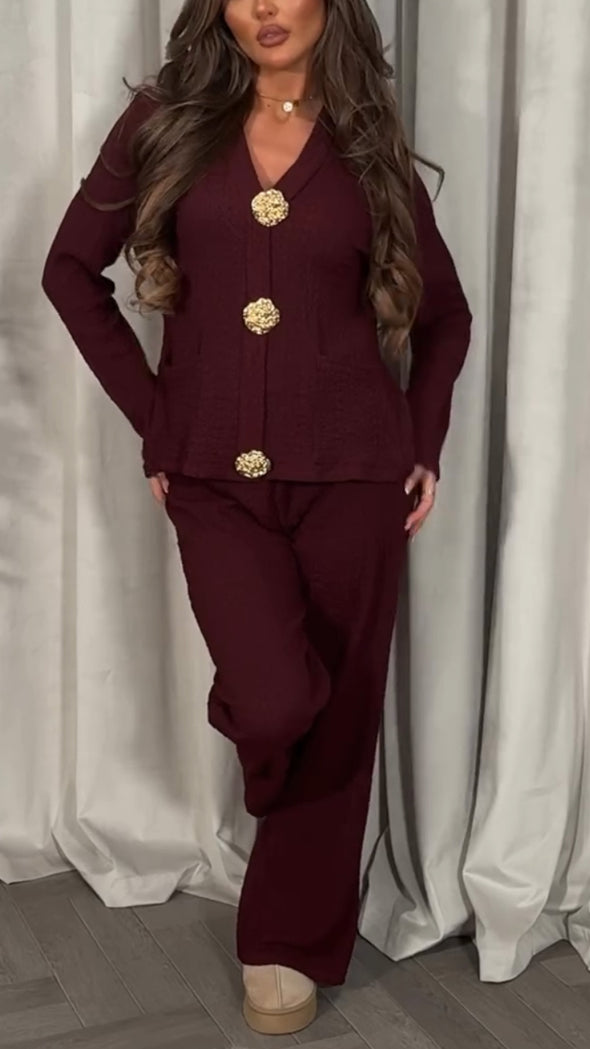 Women Button-down Top + Pants Casual Suit