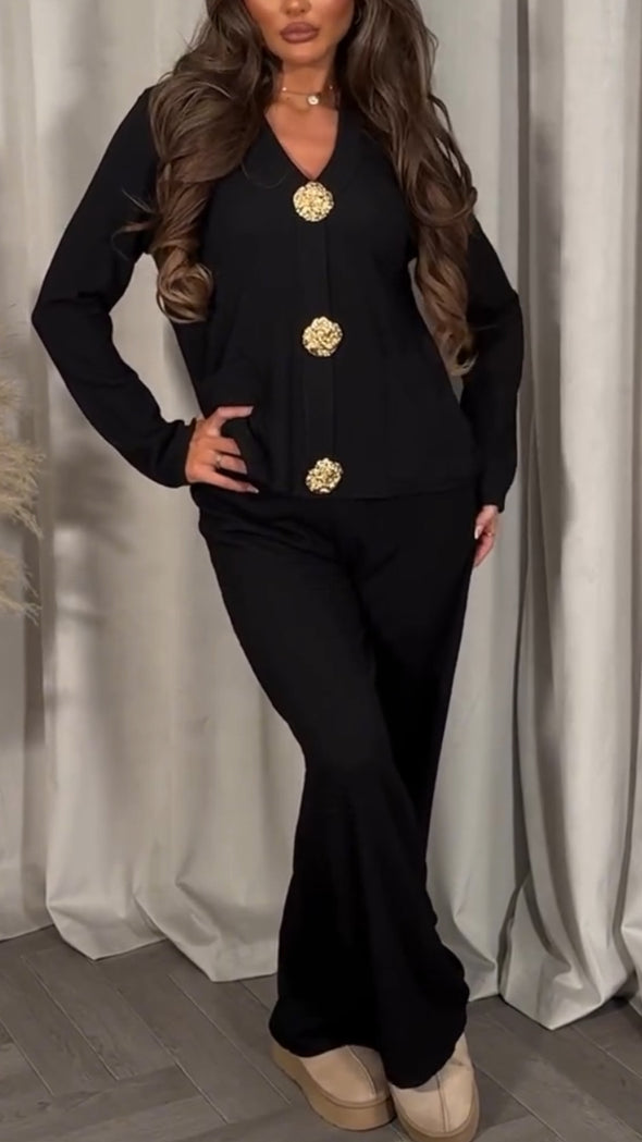 Women Button-down Top + Pants Casual Suit
