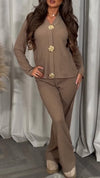 Women Button-down Top + Pants Casual Suit