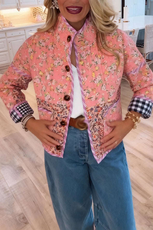 Women Round Neck Printed Reversible Casual Jacket