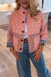 Women Round Neck Printed Reversible Casual Jacket