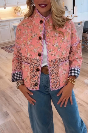 Women Round Neck Printed Reversible Casual Jacket