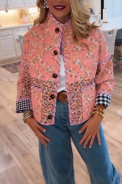 Women Round Neck Printed Reversible Casual Jacket