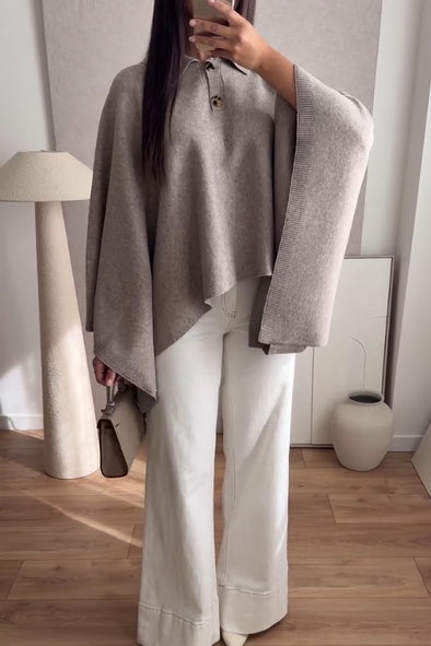 Ladies Lapel Cape Irregular Knit Top