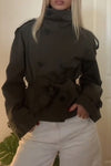 Women Stand Collar Waist Solid Color Temperament Casual Jacket