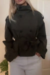 Women Stand Collar Waist Solid Color Temperament Casual Jacket