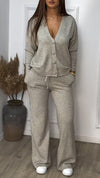 Women Button-down Cardigan + Pants Casual Suit