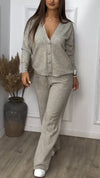 Women Button-down Cardigan + Pants Casual Suit
