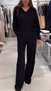 Women V-neck Knitted Casual Solid Color Suit