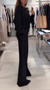 Women V-neck Knitted Casual Solid Color Suit