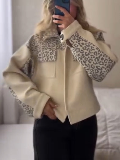 Women Lapel Printed Patchwork Casual Jacket