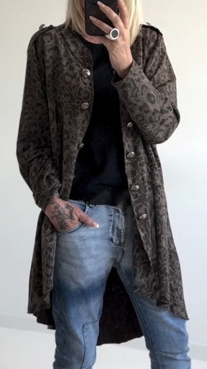 Womens Round Neck Button-down Printed Casual Cardigan