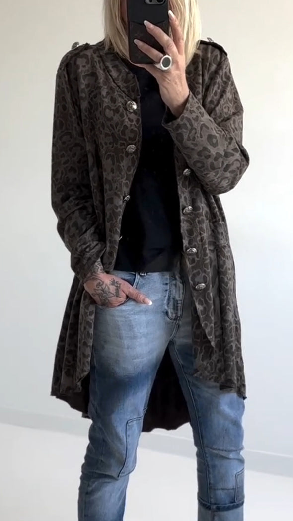 Womens Round Neck Button-down Printed Casual Cardigan