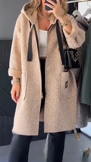 Womens Hooded Drawstring Casual Coat