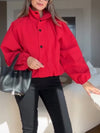 Womens Stand Collar Buttoned Casual Jacket
