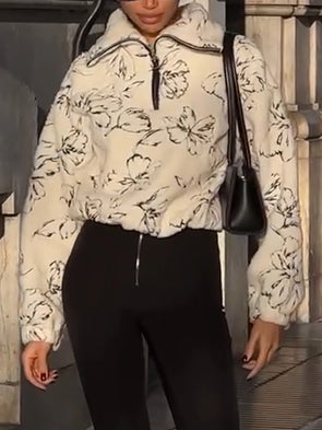 Women Lapel Printed Casual Sweatshirt