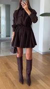 Women Lapel Patchwork Casual Dress
