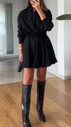 Women Lapel Patchwork Casual Dress