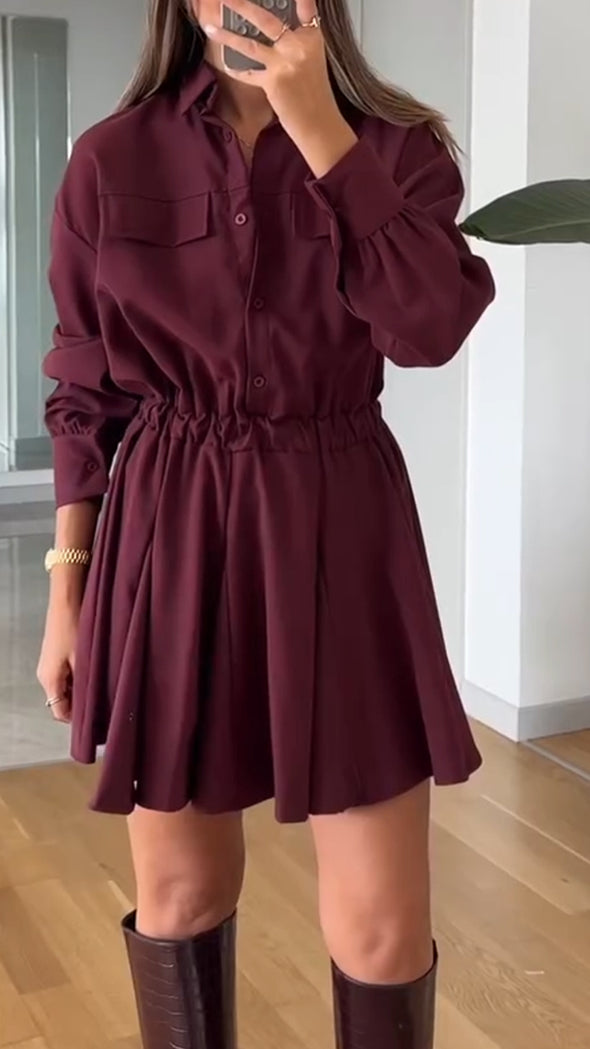 Women Lapel Patchwork Casual Dress