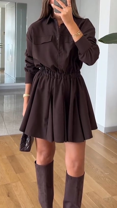 Women Lapel Patchwork Casual Dress