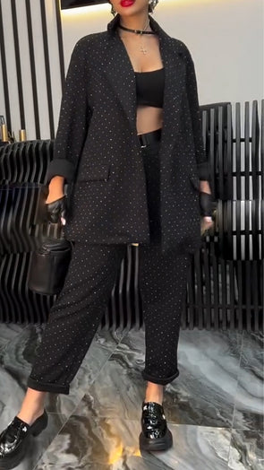 Women Lapel Rhinestone Temperament Commuter Suit