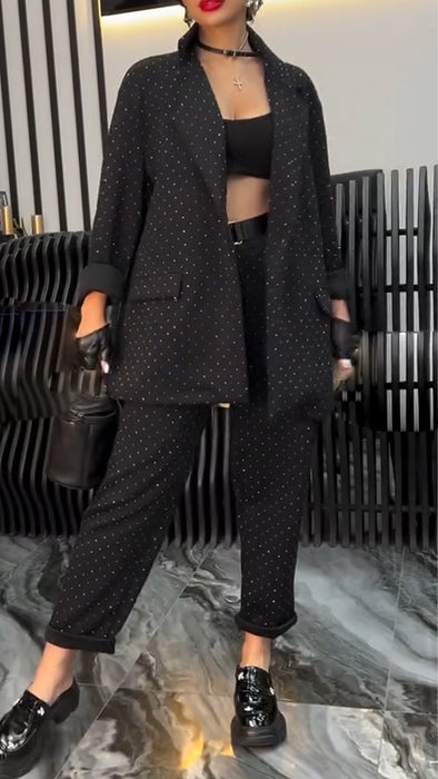 Women Lapel Rhinestone Temperament Commuter Suit