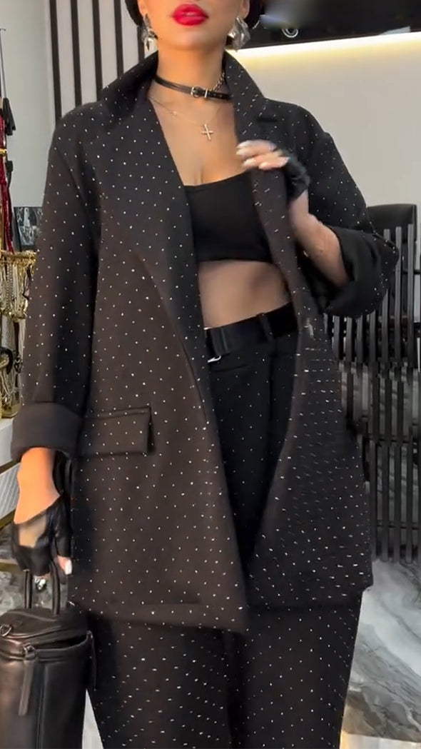 Women Lapel Rhinestone Temperament Commuter Suit