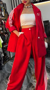 Women Lapel Vertical Striped Jacket + Pants Casual Suit