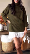 Women Turtleneck Knitted Sweater + Spliced Skirt Casual Set