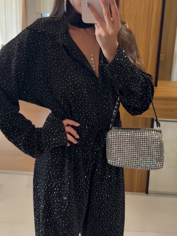 Elegant Hotfix Rhinestone Wide Leg Jumpsuit