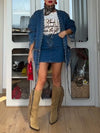Casual Oversized Braided Tie Waist Denim Jacket