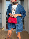 Casual Oversized Braided Tie Waist Denim Jacket