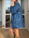 Casual Oversized Braided Tie Waist Denim Jacket