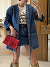 Casual Oversized Braided Tie Waist Denim Jacket