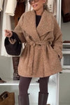 Women Lapel Woolen Solid Color Casual Coat