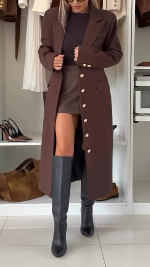 Ladies Lapel Buttoned Temperament Casual Coat