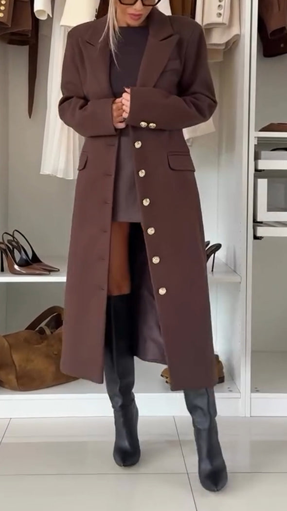 Ladies Lapel Buttoned Temperament Casual Coat