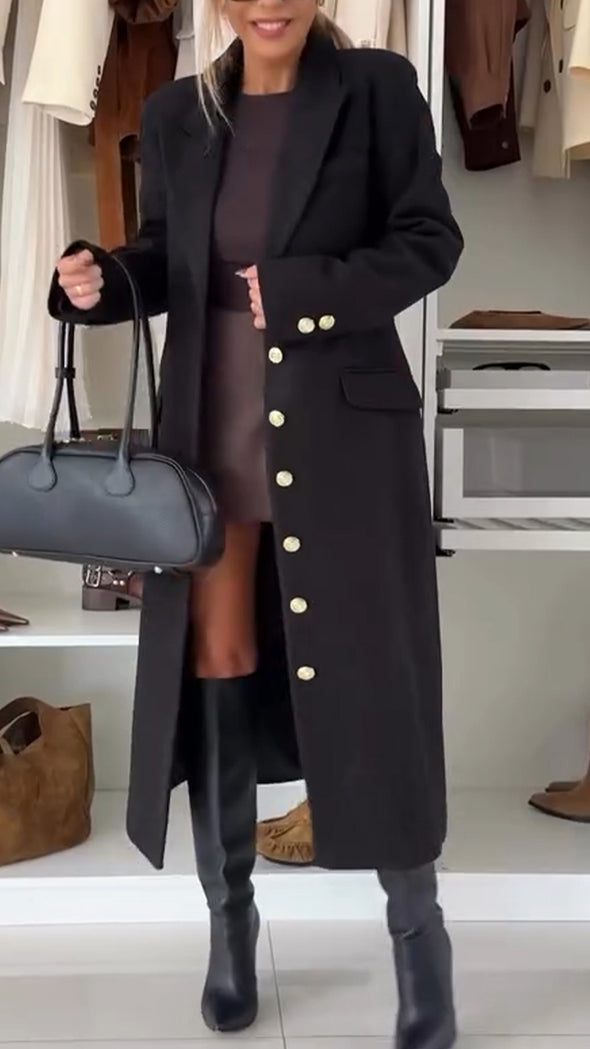 Ladies Lapel Buttoned Temperament Casual Coat