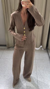 Women V-neck Buttoned Casual Suit