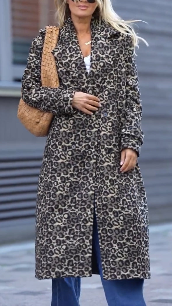 Women Lapel Printed Casual Coat