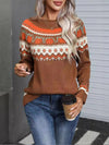 Ladies Round Neck Printed Casual Sweater