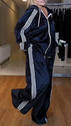 Women Hooded Vertical Striped Casual Suit