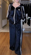Women Hooded Vertical Striped Casual Suit