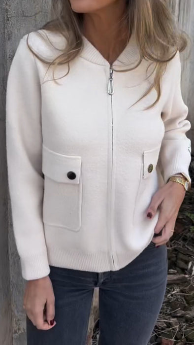 Women Round Neck Zipper Casual Jacket