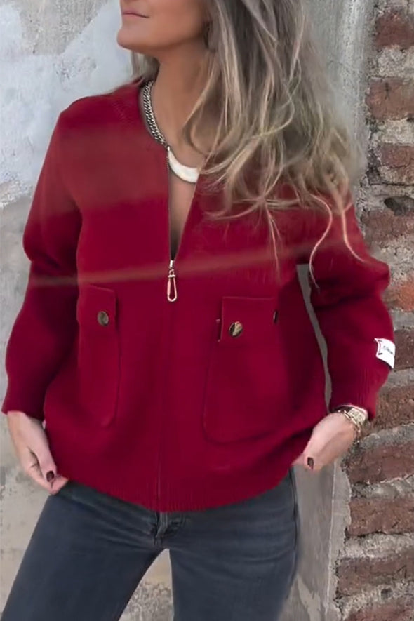 Women Round Neck Zipper Casual Jacket