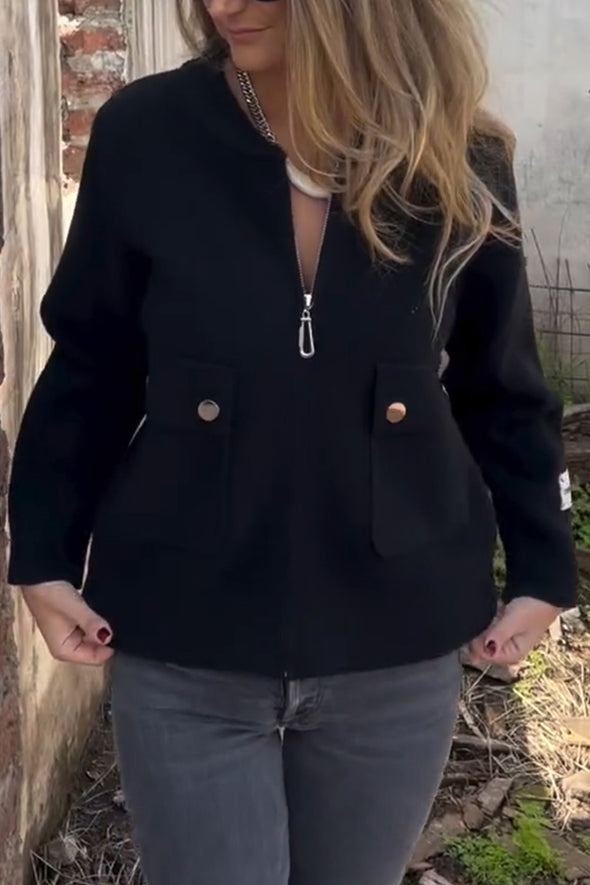 Women Round Neck Zipper Casual Jacket
