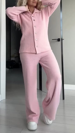 Women Lapel Buttoned Plush Casual Suit